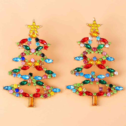 Pendientes de aleación de diamantes de imitación de árbol de Navidad