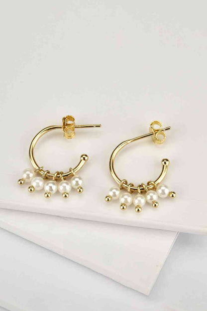 Pearl 925 Sterling Silver C-Hoop Earrings