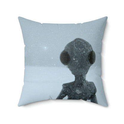 "Stranded in the Snowstorm: An Alien's Tale" - The Alien Square Pillow