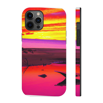 "Vergessener Trost: Die Pracht eines lebendigen Sonnenuntergangs an einem verlassenen Strand" - Die Alien Tough Phone Cases