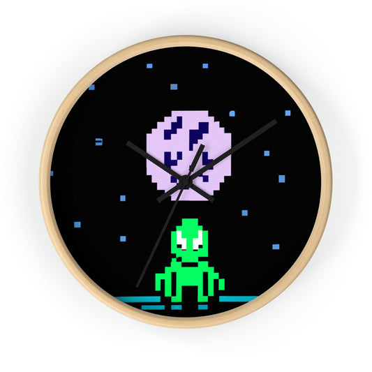 "Testigo solitario del cielo nocturno" - El reloj de pared alienígena Pixel Art