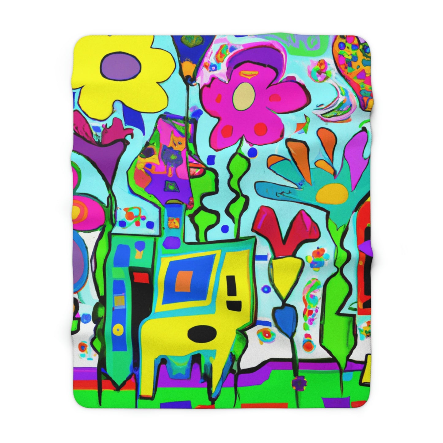 "A Mystical Garden of Rainbow Petals" - The Alien Sherpa Fleece Blanket