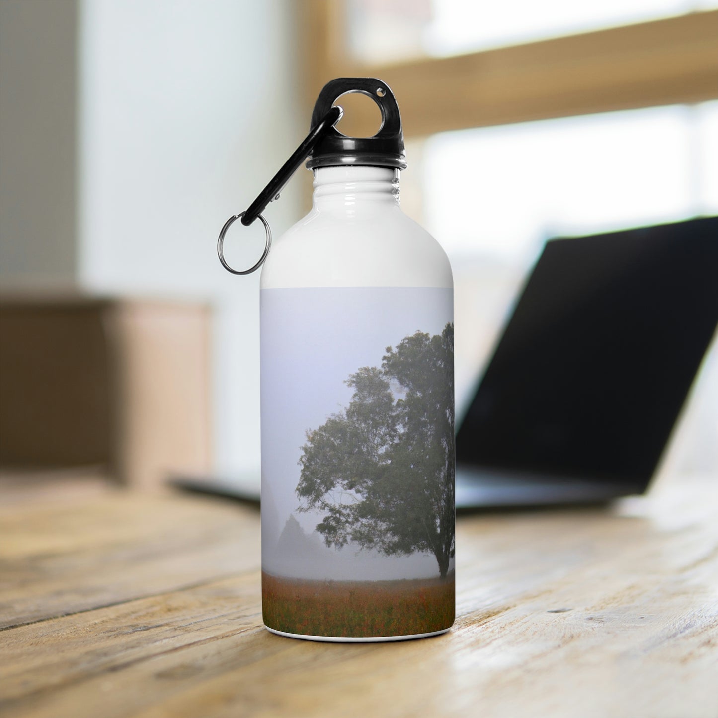 The Lonely Tree in the Foggy Meadow - The Alien Stainless Steel Water Bottle