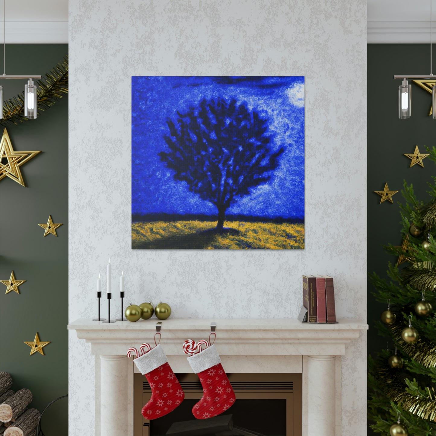 "A Lone Blue Tree in the Moonlight Field" - The Alien Canva