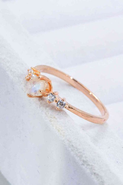 Ring aus natürlichem Mondstein und Zirkon mit 18-Karat-Rosévergoldung