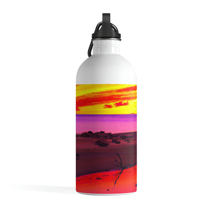 „Forgotten Solace: The Splendor of a Vibrant Sunset at an Abandoned Beach“ – Die Alien-Wasserflasche aus Edelstahl