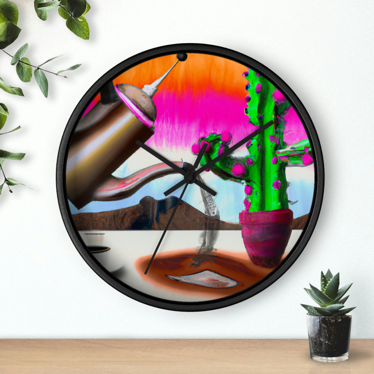 "An Awkward Caffeinated Moment: The Tale of a Bot and a Cactus" - The Alien Wall Clock