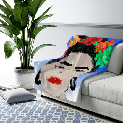 "Fiery Frida: Painting a Mexican Icon with Colorful Culture" - The Alien Sherpa Fleece Blanket