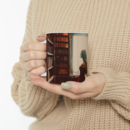 "The Enchanted Library Maze" - The Alien Ceramic Mug 11 oz