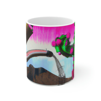 "An Awkward Caffeinated Moment: The Tale of a Bot and a Cactus" - The Alien Ceramic Mug 11 oz