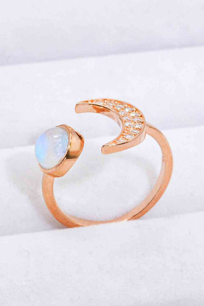 Anillo Abierto Sol y Luna con Piedra Lunar Natural y Circonitas