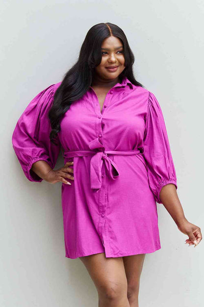 Jade By Jane Hello Darling Full Size Half Sleeve Belted Mini Dress in Magenta