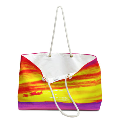 "Forgotten Solace: The Splendor of a Vibrant Sunset at an Abandoned Beach" - The Alien Weekender Bag