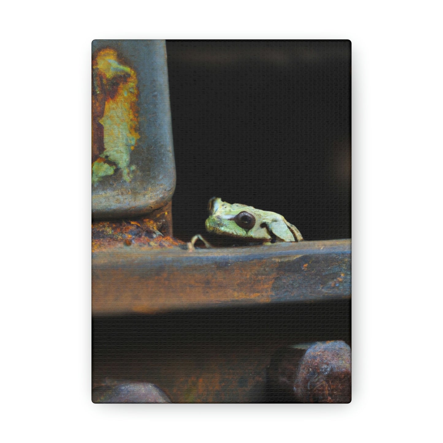 "A Tad Too Far: The Tale of a Train-Stuck Frog." - The Alien Canva