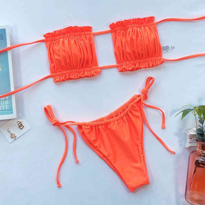 Gerafftes Bikini-Set mit Rüschenbesatz