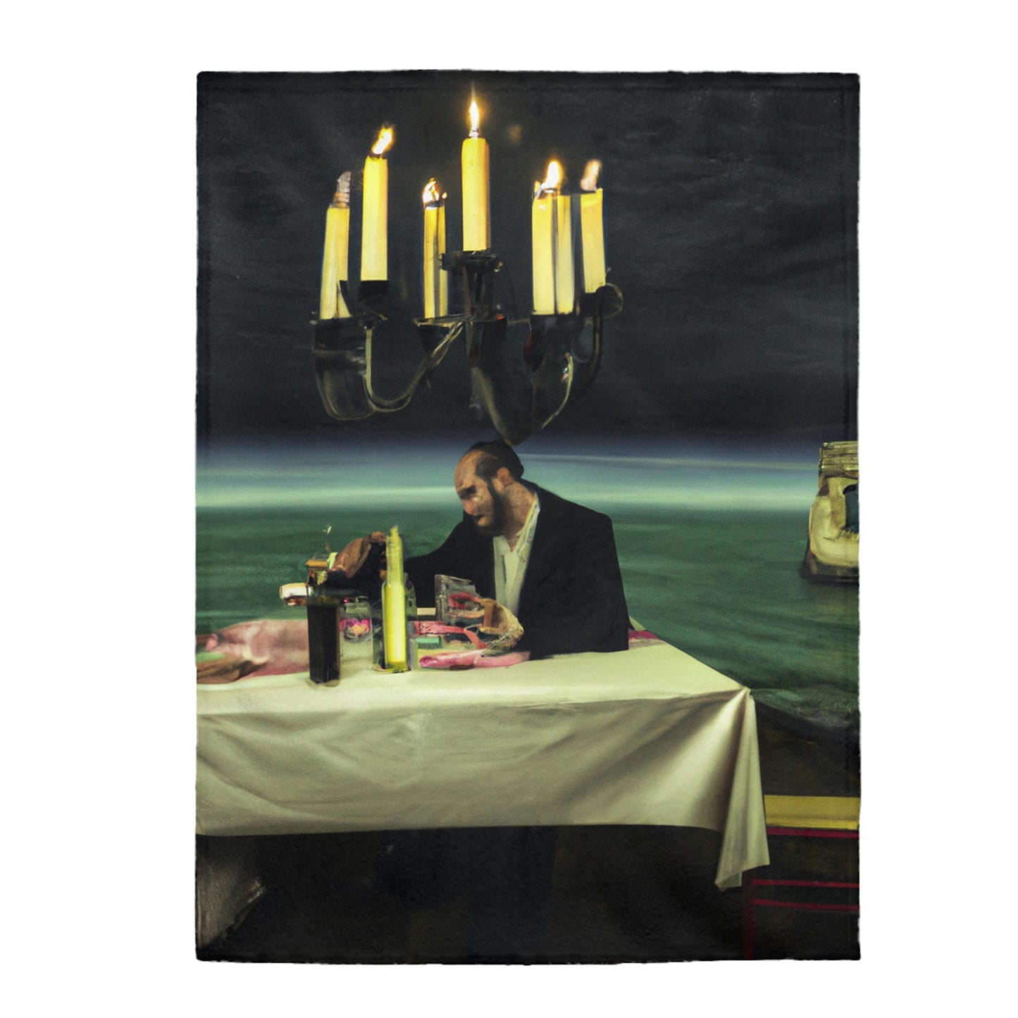 "Ein Leuchtfeuer der Romantik: Ein intimes Abendessen bei Kerzenlicht in einem vergessenen Leuchtturm" - Die Alien Velveteen Plüschdecke
