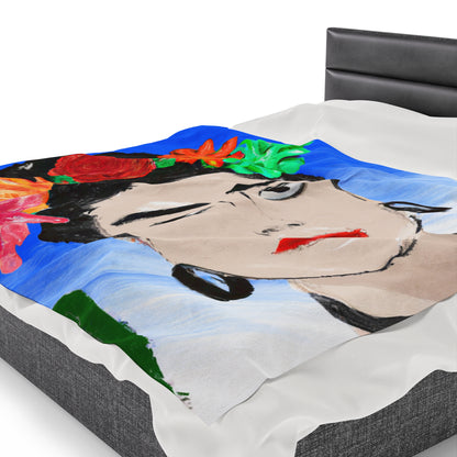 "Fiery Frida: Painting a Mexican Icon with Colorful Culture" - The Alien Velveteen Plush Blanket