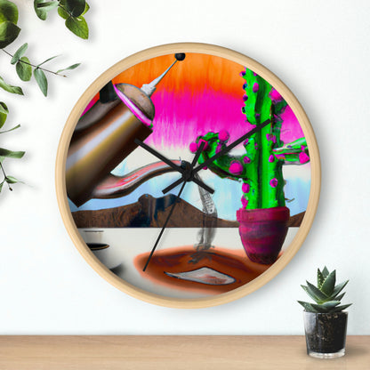 "An Awkward Caffeinated Moment: The Tale of a Bot and a Cactus" - The Alien Wall Clock