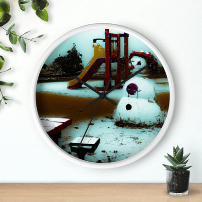 "Melancholy Snowman in a Silent Playground" - The Alien Wall Clock