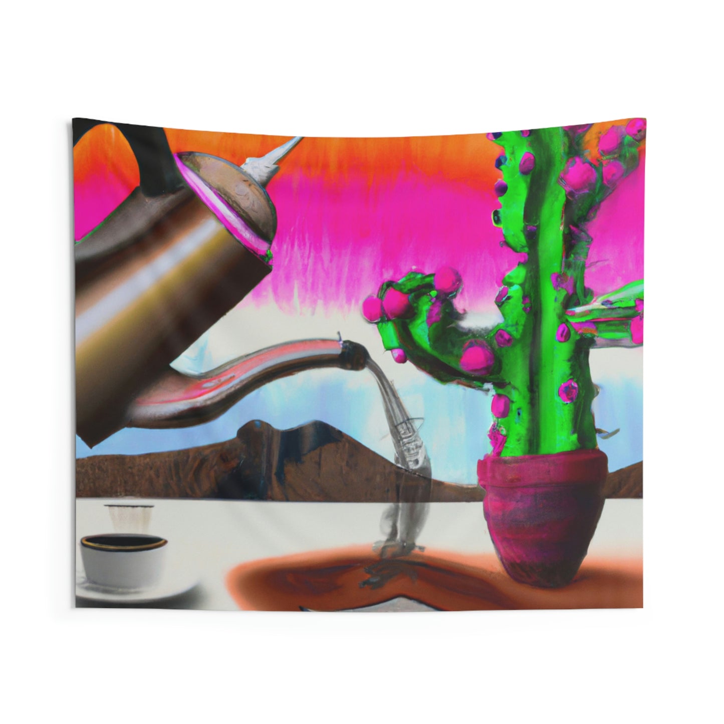 "An Awkward Caffeinated Moment: The Tale of a Bot and a Cactus" - The Alien Wall Tapestries