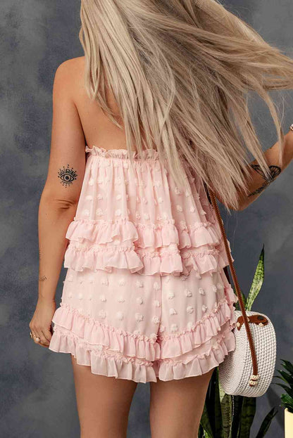 Swiss Dot Ruffled Strapless Romper