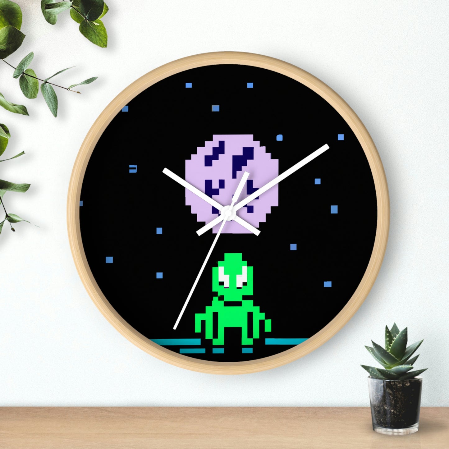 "Lonely Witness of the Night Sky" - The Alien Wall Clock Pixel Art