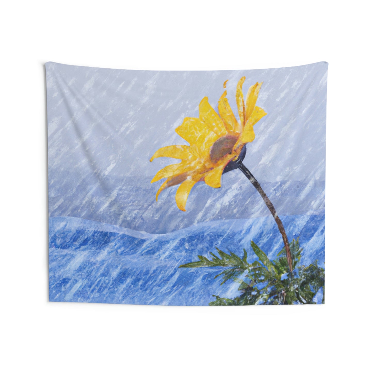 "A Burst of Color in the Glistening White: The Miracle of a Flower Blooms in a Snowstorm" - The Alien Wall Tapestries