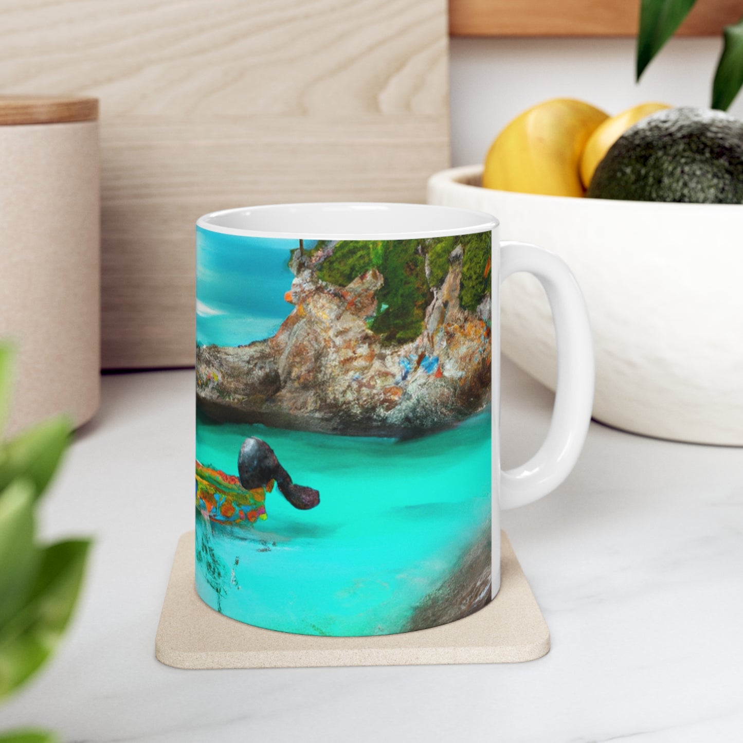 "Fiesta Caribeña en la Playa - Una Exploración Digital de la Cultura Mexicana" - Taza de Cerámica The Alien 11 oz