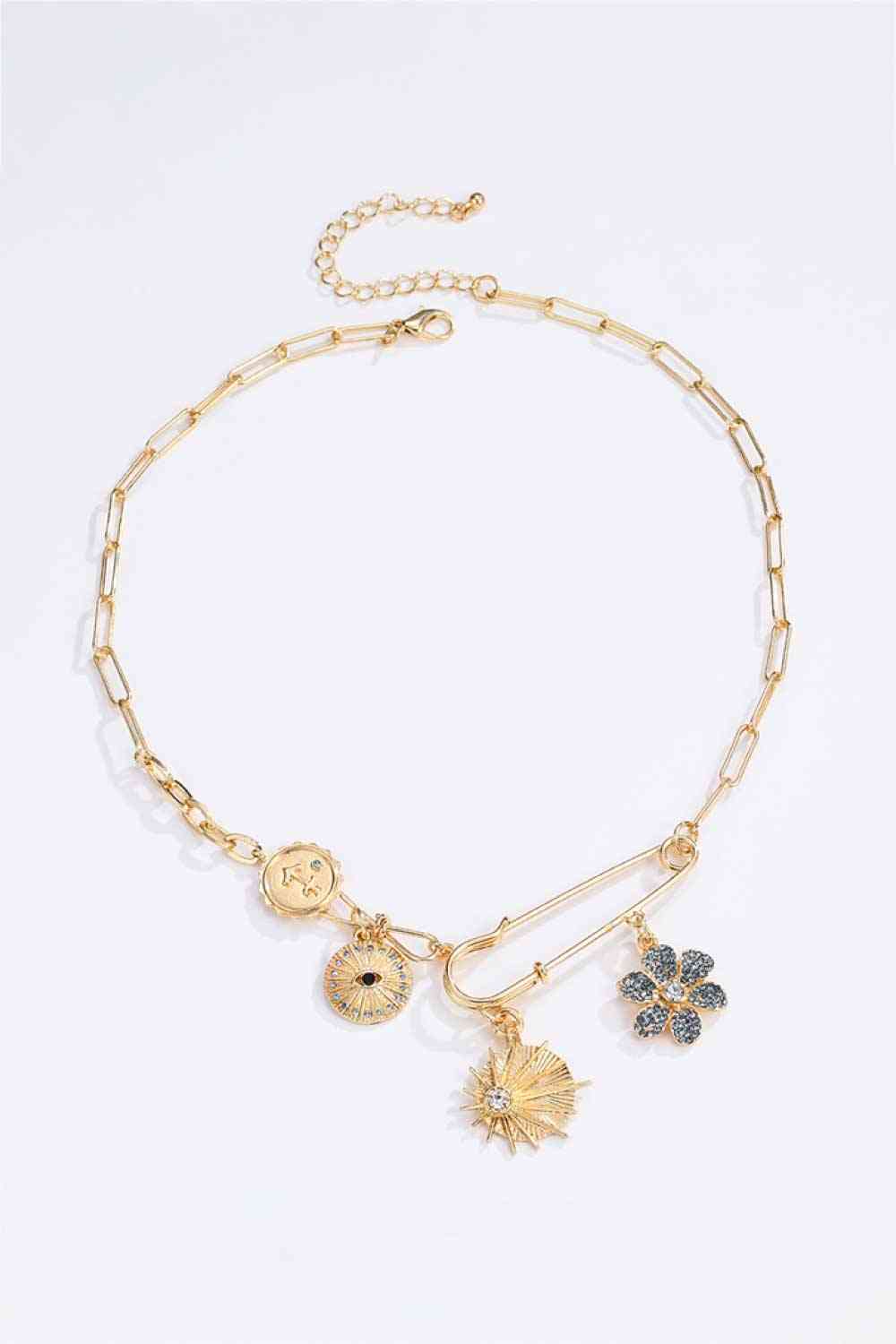 Collar de cadena con clip de flores de diamantes de imitación al por mayor de 5 piezas