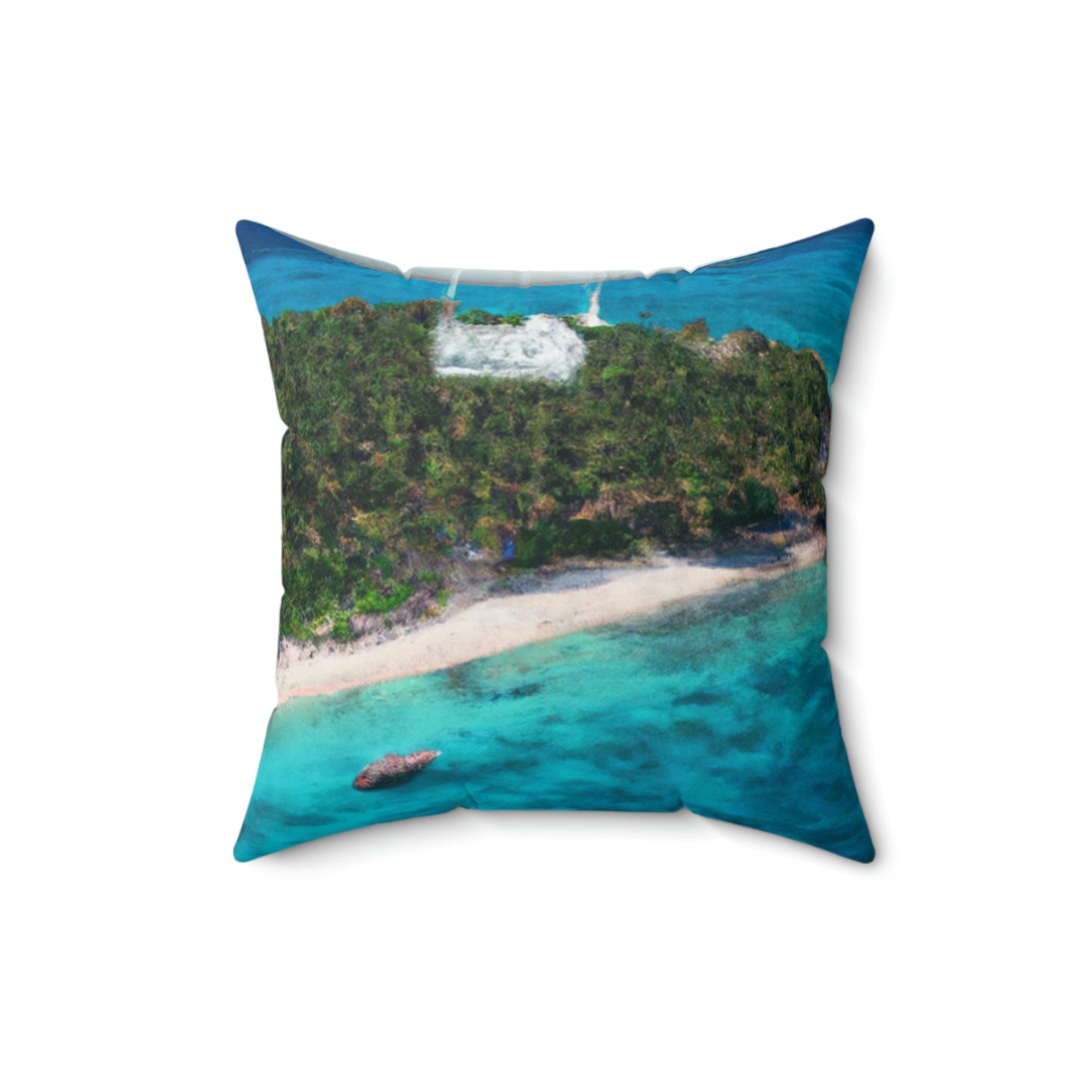 "Exploring Mystery Island by Airship" - The Alien Square Pillow