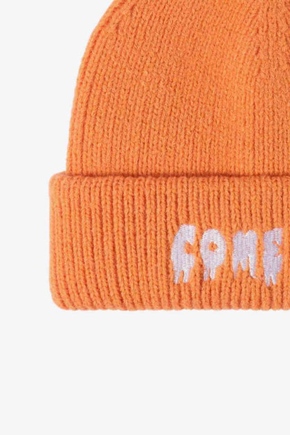 COME ON Embroidered Cuff Knit Beanie