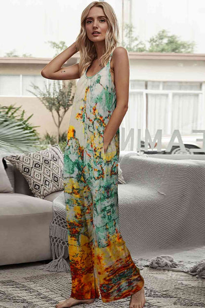 Jumpsuit mit Batik-Spaghettiträgern und Taschen