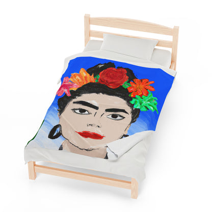 "Fiery Frida: Painting a Mexican Icon with Colorful Culture" - The Alien Velveteen Plush Blanket