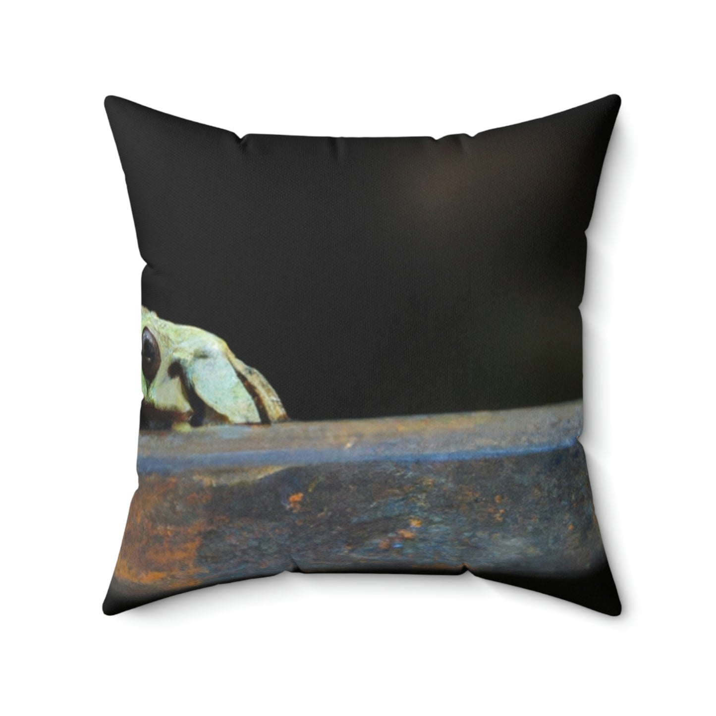 "A Tad Too Far: The Tale of a Train-Stuck Frog." - The Alien Square Pillow