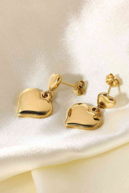 14K Gold Plated Double Heart Stud Earrings