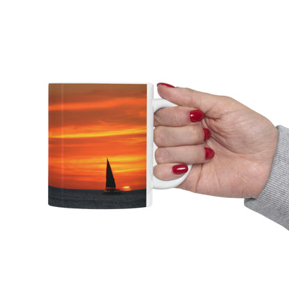 "Serene Sails: A Peaceful Sunset" - The Alien Ceramic Mug 11 oz