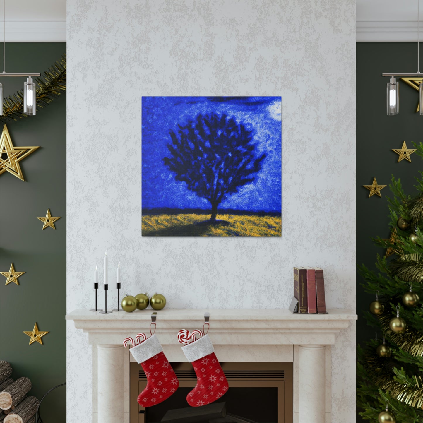 "Ein einsamer blauer Baum im Mondscheinfeld" - The Alien Canva