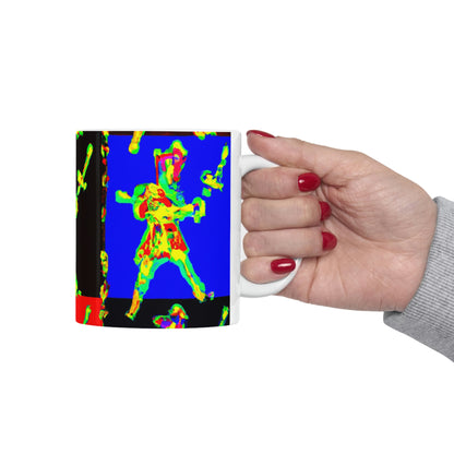 "Bailando con fuego y acero". - La Taza de Cerámica Alienígena 11 oz