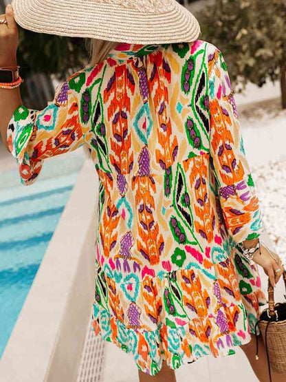 Printed Buttoned Long Sleeve Dress