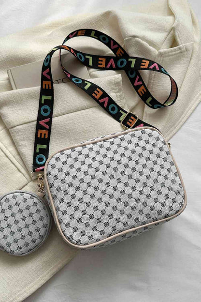 Printed Slogan Strap Shoulder Bag