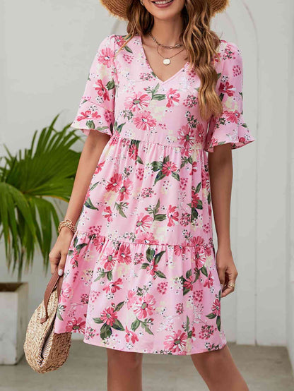 Printed V-Neck Knee-Length Dress