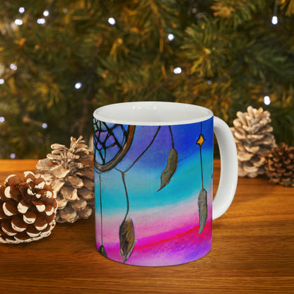 "A Galaxy of Dreams: A Colorful Dreamcatcher Captures Falling Stardust" - The Alien Ceramic Mug 11 oz