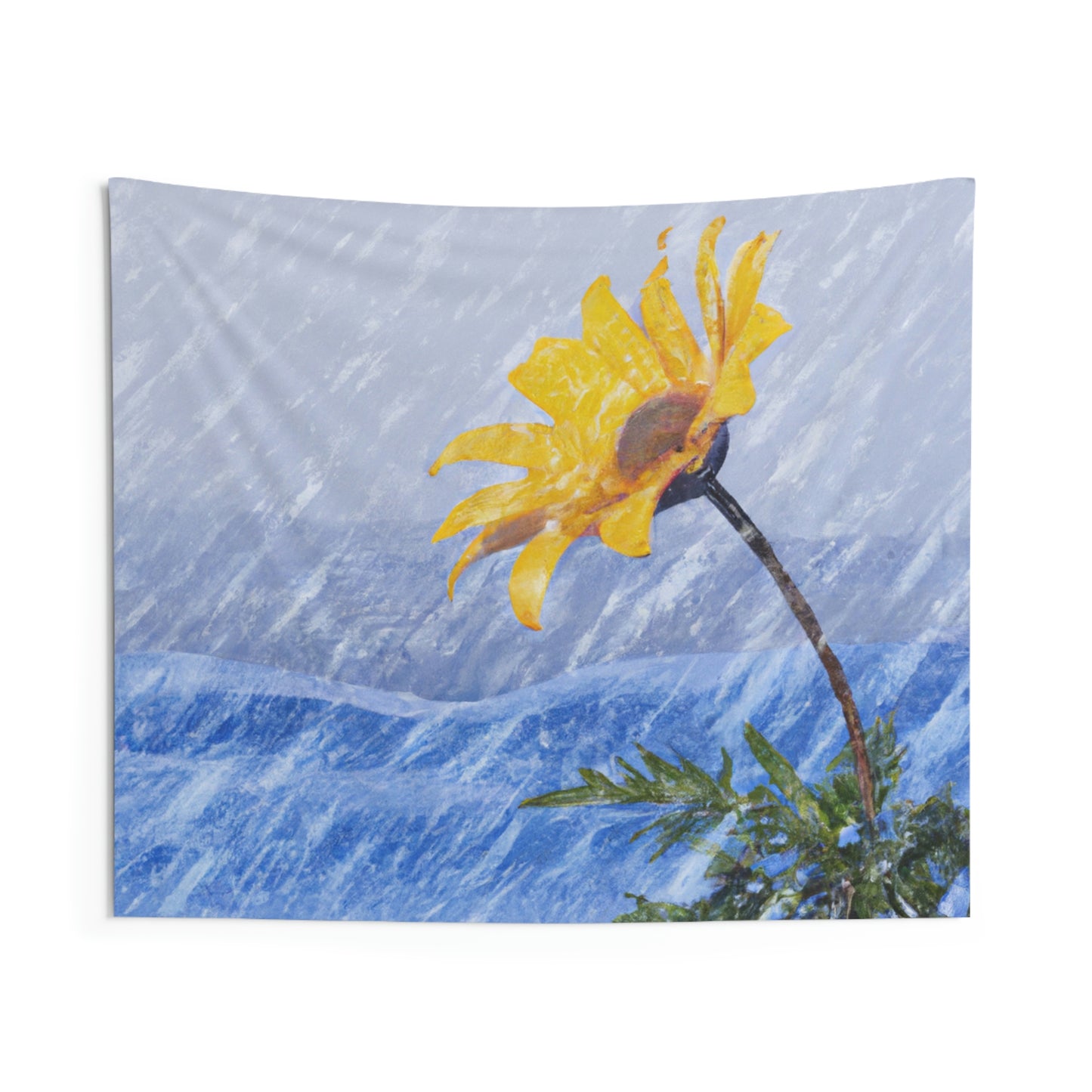 "A Burst of Color in the Glistening White: The Miracle of a Flower Blooms in a Snowstorm" - The Alien Wall Tapestries