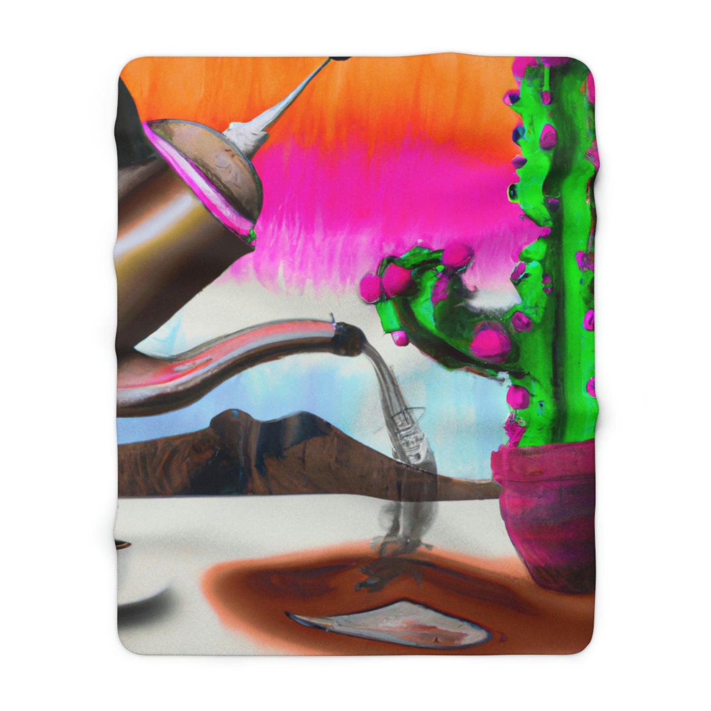 "An Awkward Caffeinated Moment: The Tale of a Bot and a Cactus" - The Alien Sherpa Fleece Blanket