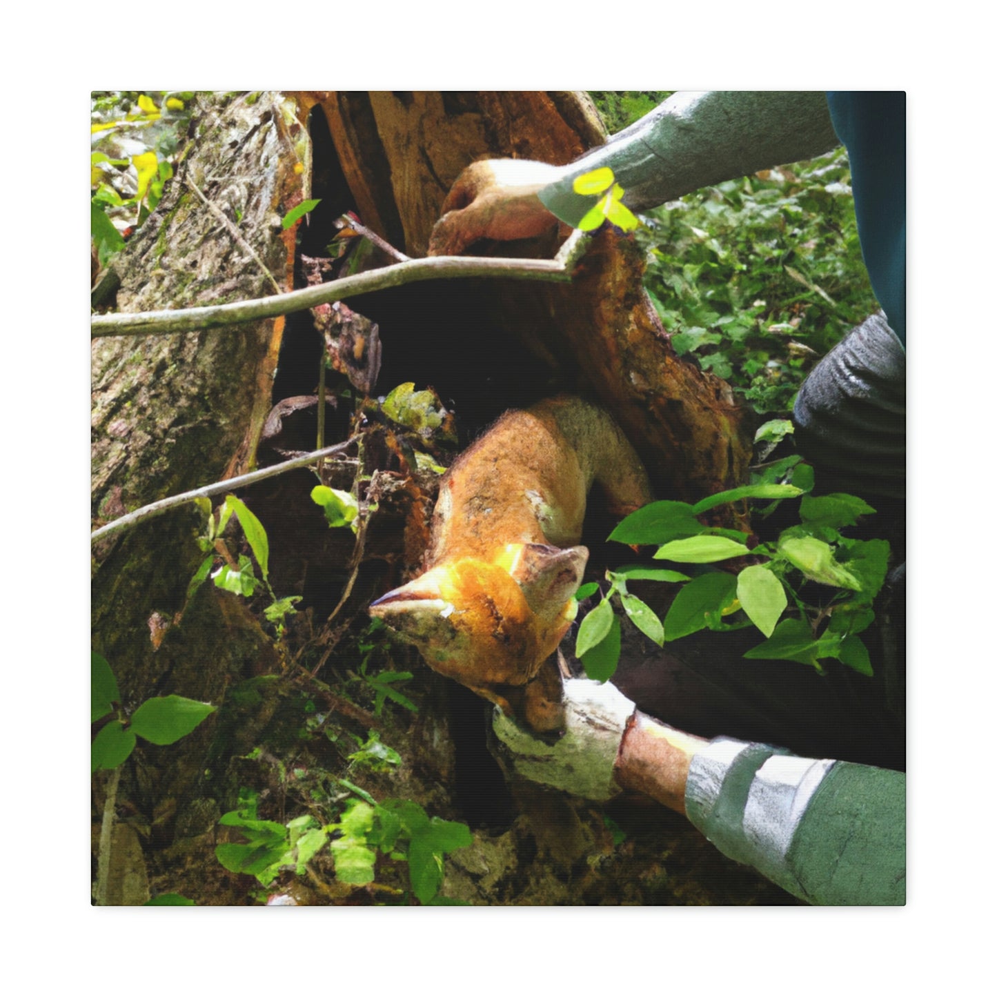 "Standhafte Retter: Rettung eines Babyfuchs von einem zerschmetterten Baum" - The Alien Canva