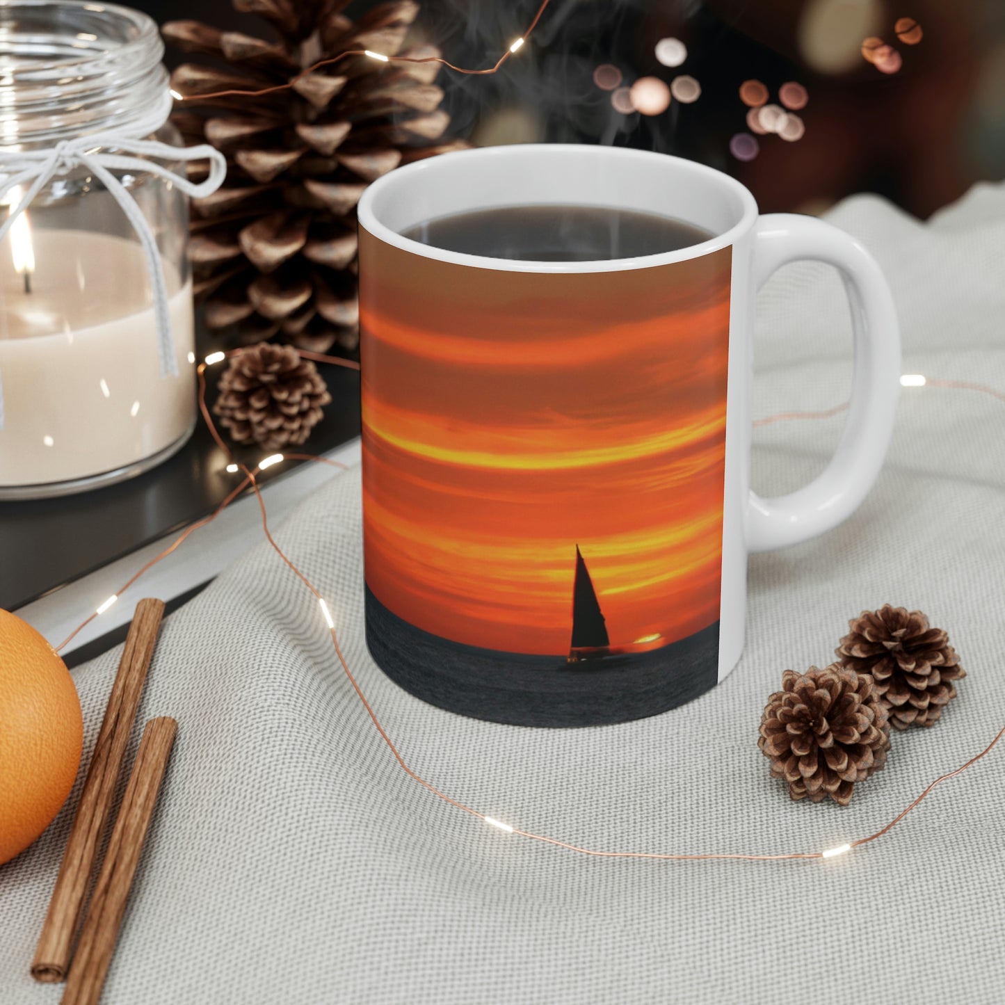 "Serene Sails: A Peaceful Sunset" - The Alien Ceramic Mug 11 oz