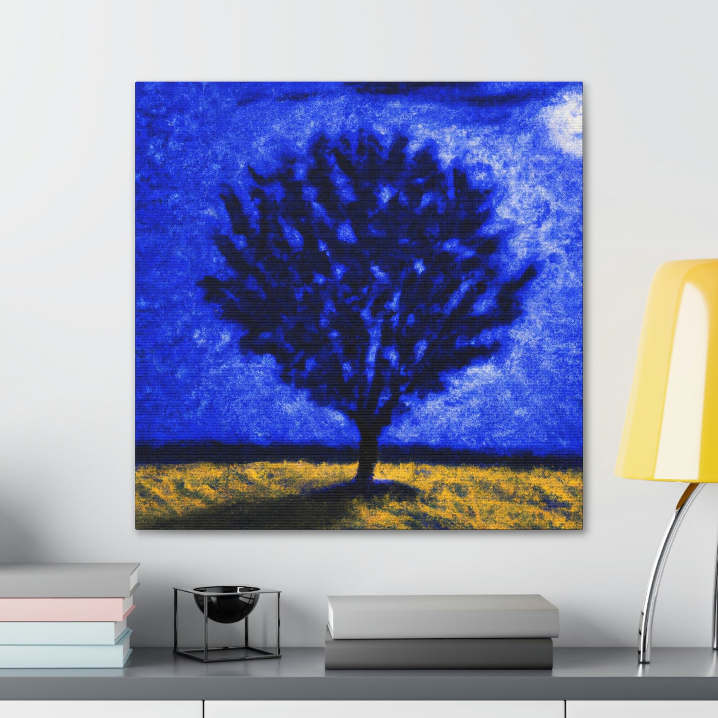 "A Lone Blue Tree in the Moonlight Field" - The Alien Canva