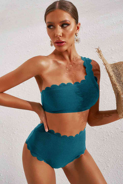 One-Shoulder-Bikini-Set mit Muschelbesatz