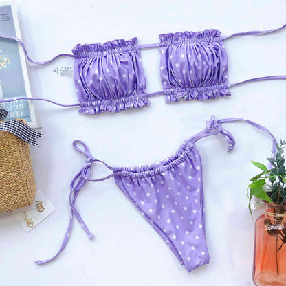 Gerafftes Bikini-Set mit Rüschenbesatz