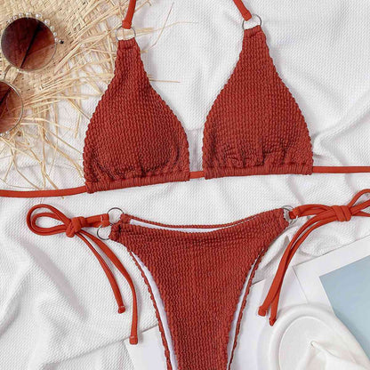 Strukturiertes Neckholder-Bikini-Set zum Binden an der Seite